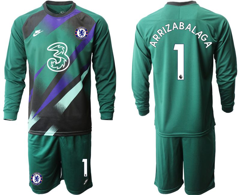 Men 2020-2021 club Chelsea Dark green long sleeve goalkeeper #1 Soccer Jerseys->spain jersey->Soccer Country Jersey